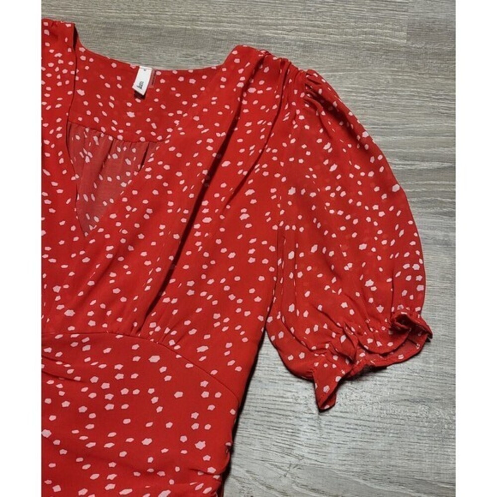 Glam Women's Red‎ Polka Dot Runched Short Sleeve Dress Size Medium
